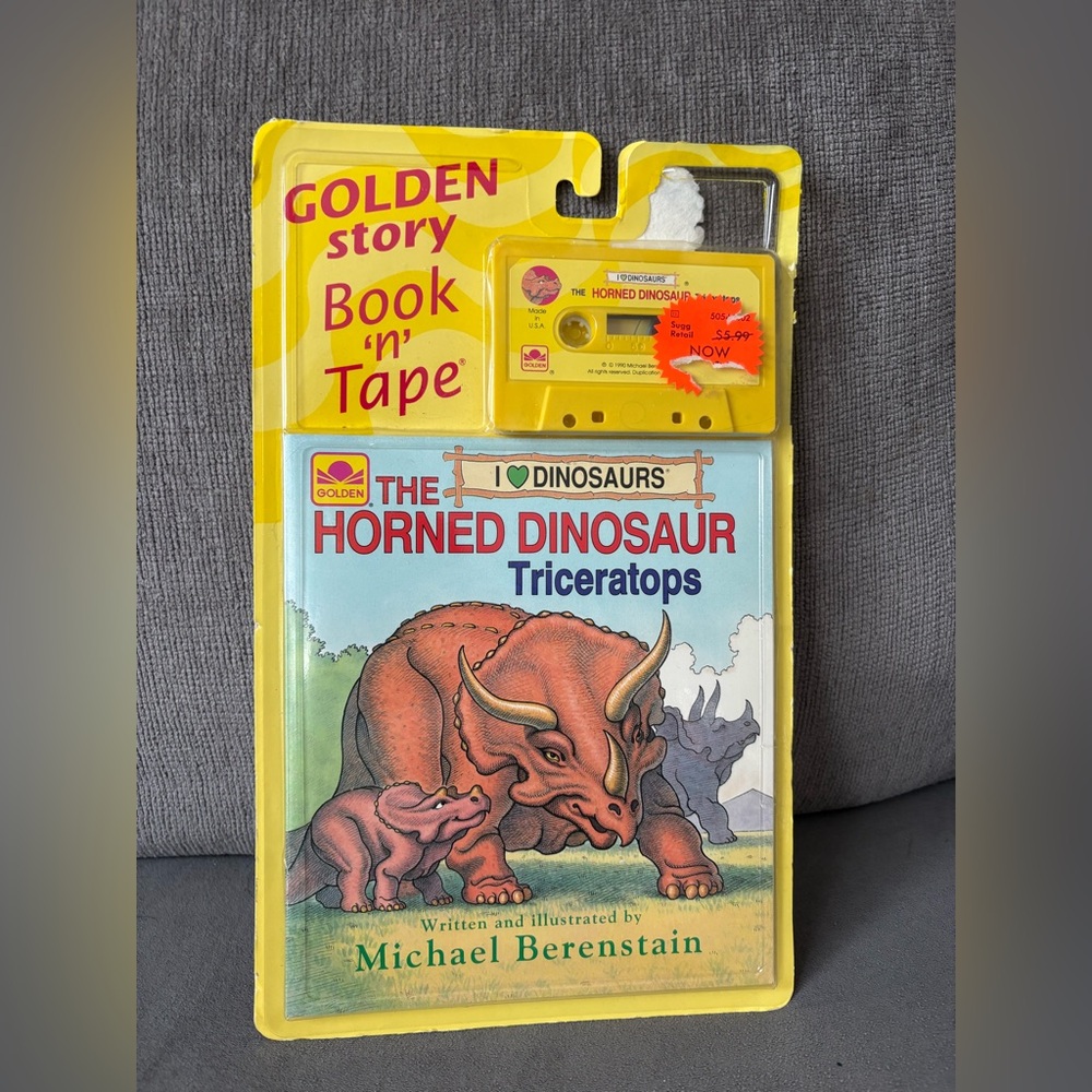 Vintage 1989 Golden Book The Horned Dinosaur Triceratops With Cassette Sealed
